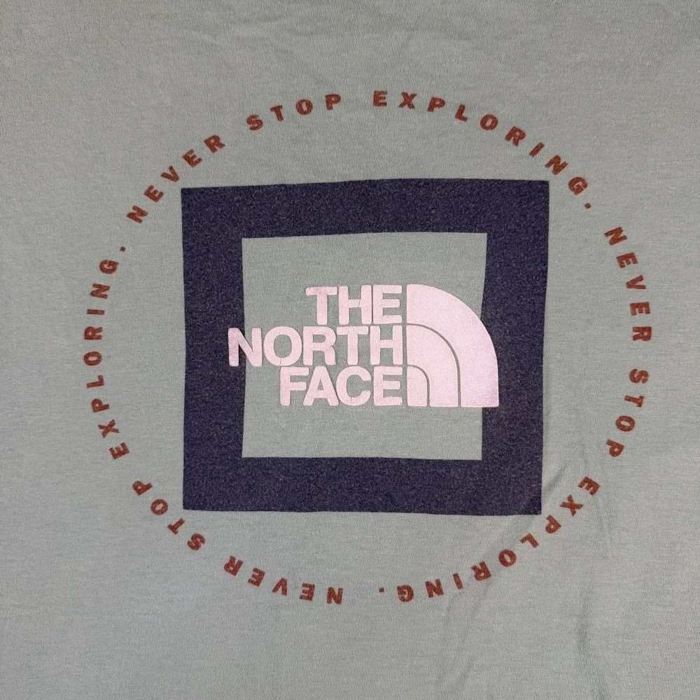 The North Face T Shirt Mens Small Logo Green Never Stop Exploring Tee ***READ